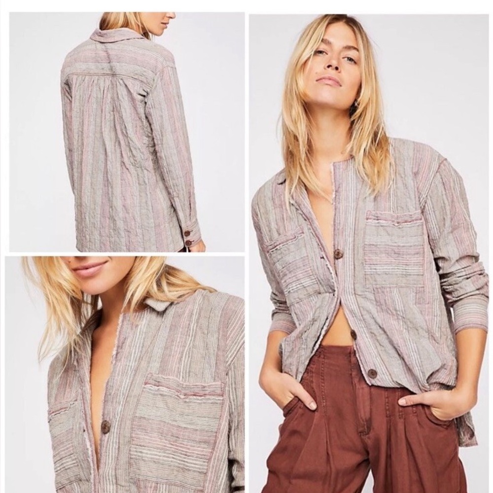 Free People High Tides Button Down Blouse in Pink Sands